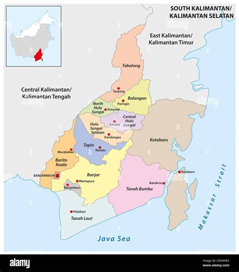 Administrative map of the Indonesian province of South Kalimantan, Borneo Stock Photo - Alamy