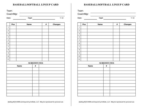 33 Printable Baseball Lineup Templates [Free Download] ᐅ TemplateLab