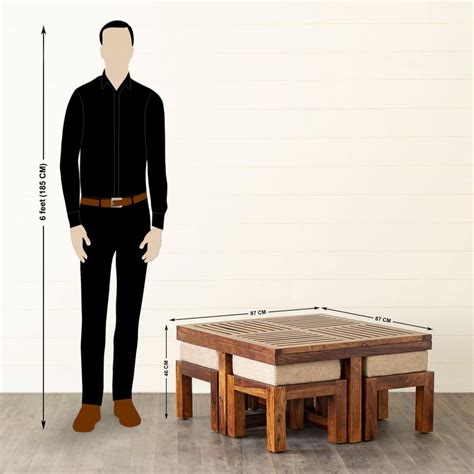 Buy Helios Jolly Brown Sheesham Wood Coffee Table With 4 Stools ...