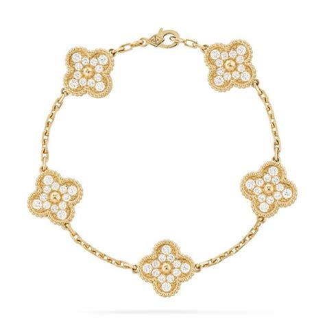 Van Cleef & Arpels Van Cleef Gold Clover Bracelet with Pave Crystals ...