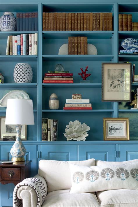 Beautiful Bold Color Accents and Decor | Bookshelves in living room ...