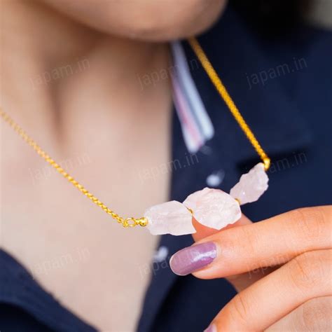 Gold Plated Natural Rose Quartz Trio Necklace – Japam