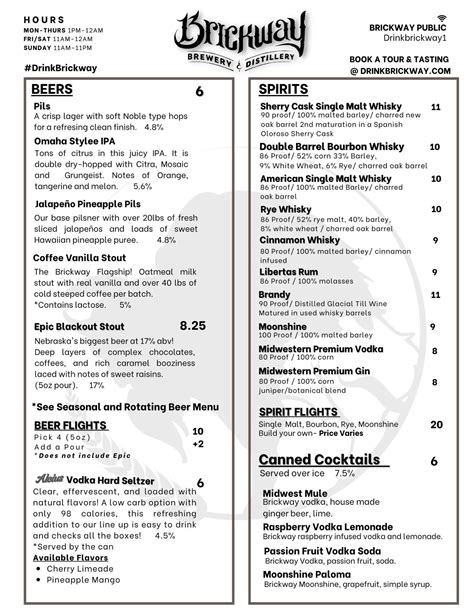 Menus | Brickway Brewery & Distillery | Omaha, Nebraska — Brickway ...
