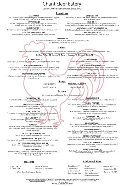 Dinner Menu: 4-9pm - Chanticleer Eatery Grayton Beach, Fl