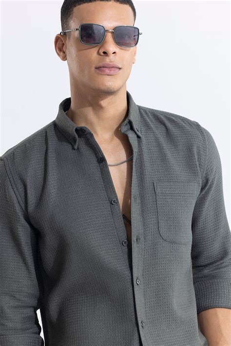 Buy Men's Waffle Square Elephant Grey Shirt Online | SNITCH