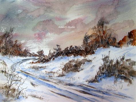 Original Winter Watercolor Landscape, Winter Snow Scene, Watercolor Art ...