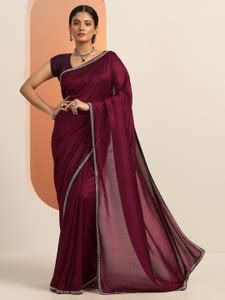 Buy LIBAS Solid/Plain Daily Wear Silk Blend Red Sarees Online @ Best ...