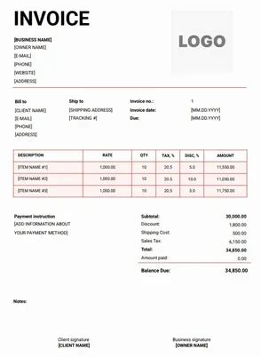 Free Sales Invoice Templates & Format (Word, Excel, PDF)