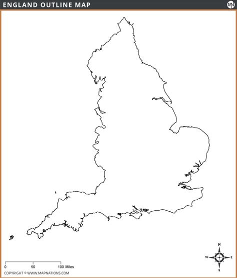 England Outline Map, Outline Map of Engalnd