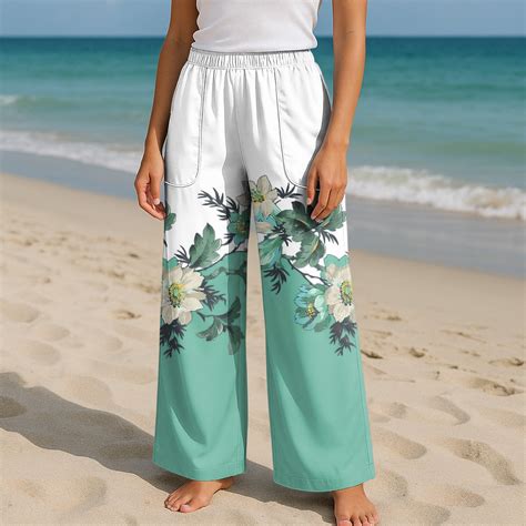 TrdSipl Linen Pants Women Petite Floral Wide Leg Palazzo Pants Baggy ...
