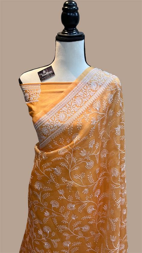 Pure Organza Chikankari Handloom Banarasi Saree | The Handlooms