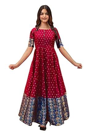 Buy Mohtarma Women's South Indian Silk Gown Banarasi Model One Piece ...