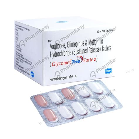 Glycomet Trio Forte 2mg Strip Of 10 Tablets: Uses, Side Effects, Price ...