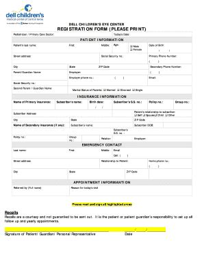 Fillable Online DELL CHILDRENS EYE CENTER REGISTRATION FORM (PLEASE ...