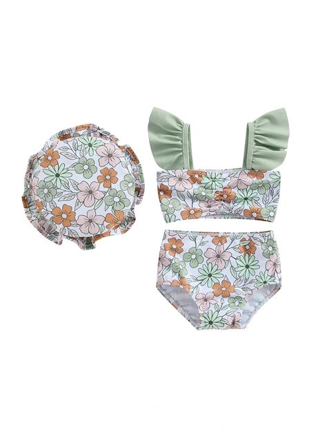 JYYYBF Girls Beach Swimwear 3 Piece Swimsuits Floral Print Flying ...