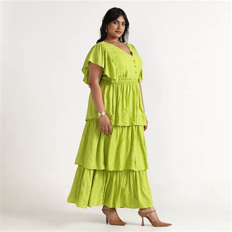 Plus Size Lime Sequin Tiered Maxi Dress with Ruffle Sleeves by CALAE ...