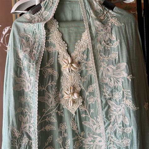 Soft linen cotton shirt (Unstitched)with crochia lace neck detailings ...