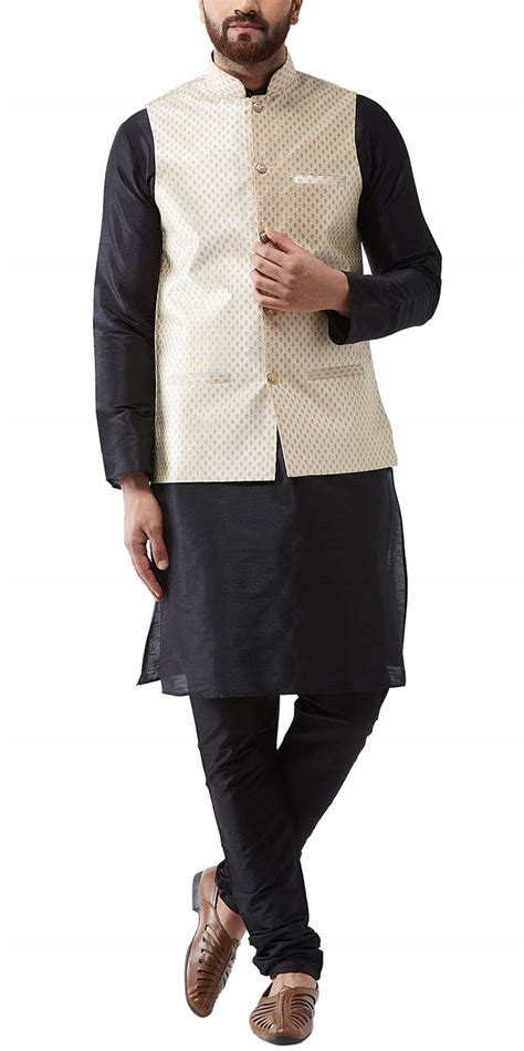 Buy SOJANYA (Since 1958 Men's Silk Blend Black Kurta Pyjama & Royal ...