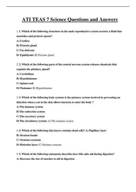 ATI TEAS 7 Science Questions and Answers - ATI TEAS 7 - Stuvia US