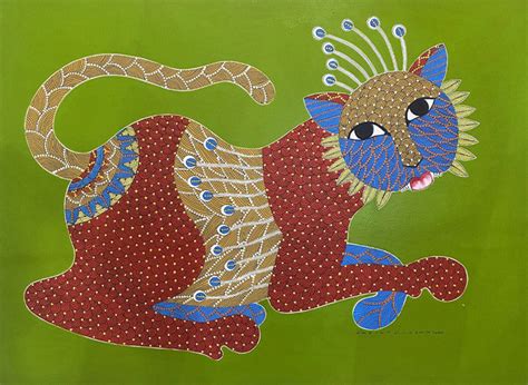 Buy Today Tribal Cat Gond painting by Venkat Shyam online at Memeraki