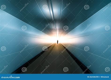 Silhouette of Running Man Toward Ending with Sunshine Ahead in Motion Blurred Tunnel Stock Photo ...