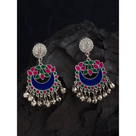 Buy E2O Classic Blue Drop Silver-Toned Contemporary Earrings Online