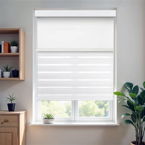 Lauren Taylor Cordless Zebra Blinds for Windows - 100% Polypropylene and PVC Pull Down Blackout ...