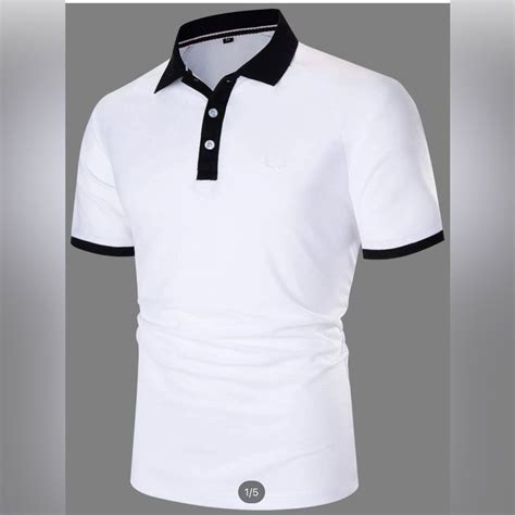 White and black polo in 2025 | Sport shirt design, Polo design, Printed ...