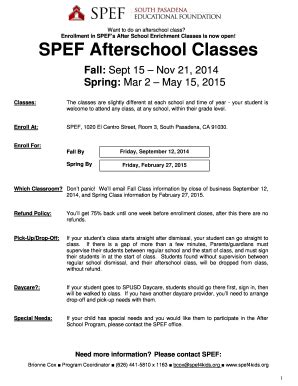 Fillable Online spef4kids Application for SPEF Afterschool Classes at ...