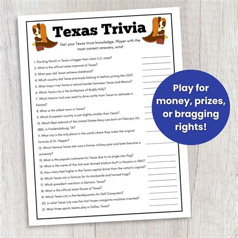 Texas Trivia Game, States Trivia, US States Trivia, Texas Game, Trivia ...