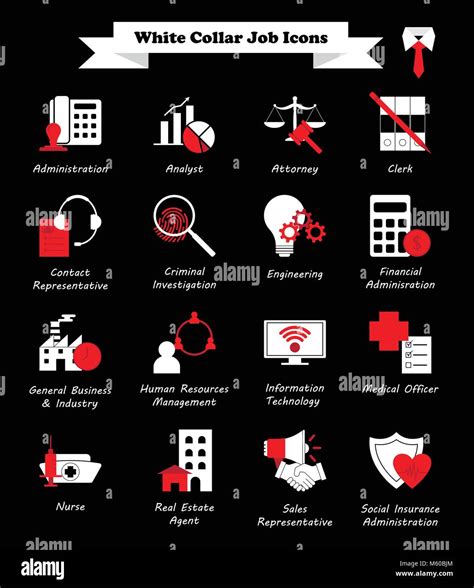 Vector Illustration Ready-To-Use 16 White Collar Job - White And Red Flat Icons As Multiple ...