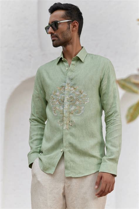 Mint Green Flora Embroidered Shirt – Asuka Couture