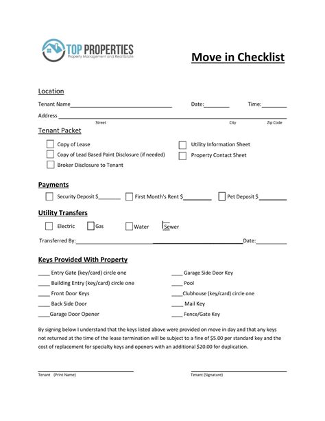 Free Printable Move-In Checklist Templates [Word, PDF]