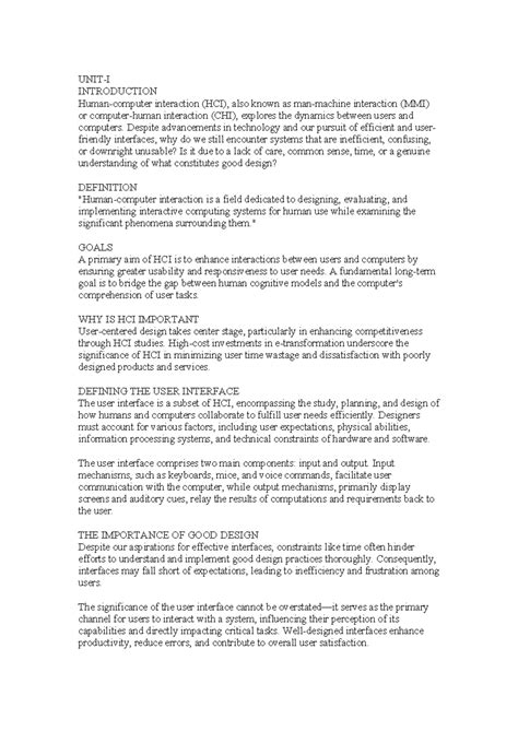 Hci writtennotes - UNIT-I INTRODUCTION Human-computer interaction (HCI ...