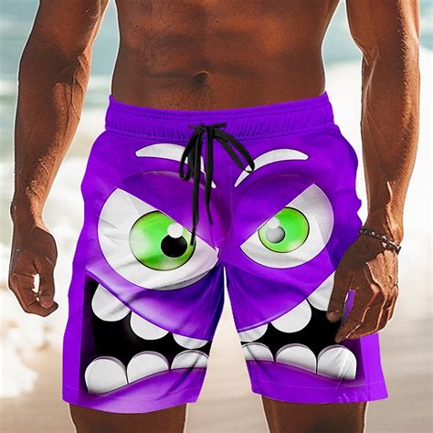Men's 3D Cartoon Smile Face Big Eyes Swim Trunks Swim Shorts Board ...