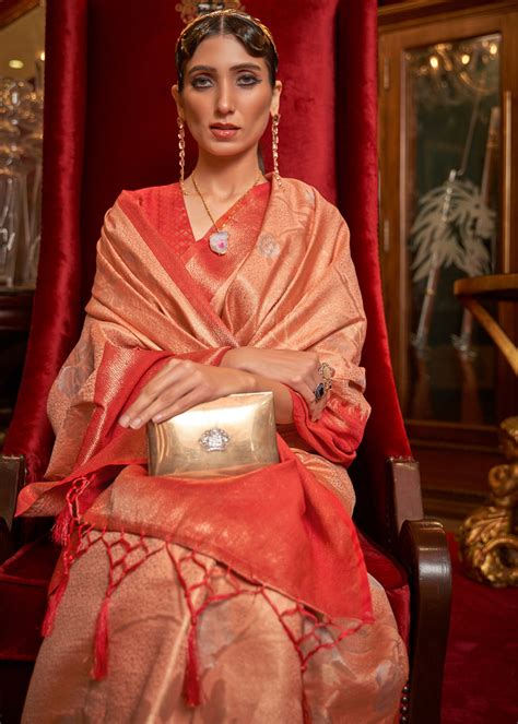 Buy Japonica Orange Zari Woven Banarasi Tanchoi Silk Saree Online ...