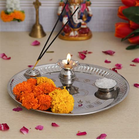 JaipurCraftsPremium Engraving Om Pooja thali Set with Pooja Incense ...