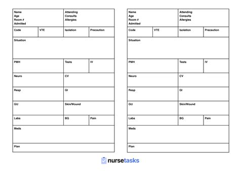 Nurse Shift Report Sheet Template