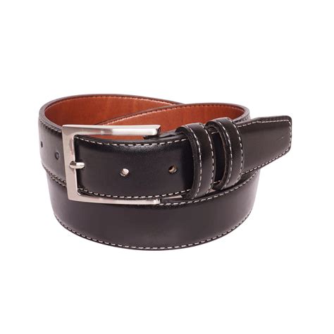 YRI Belts Men's Black Classic Leather Dress Belt with Double Keeper ...