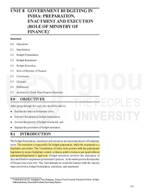 Government Budgeting in India: Preparation, Enactment & Execution (Unit ...