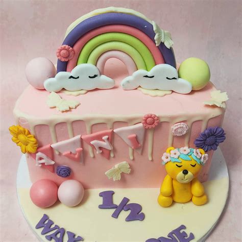 Sleepy Cloud Half Birthday Cake | Pink Half Birthday Cake | Pink Cloud ...