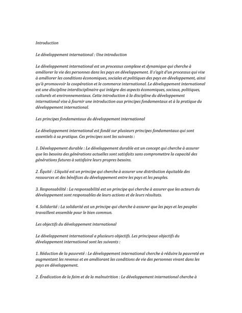 International Development Study Notes - Introduction Le développement ...