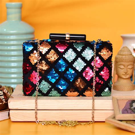 Multicolor Diamond Sequins Clutch