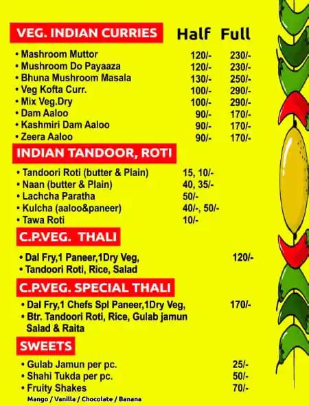 Menu at Center Point Restaurant, Lucknow