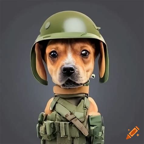 Dog wearing army helmet
