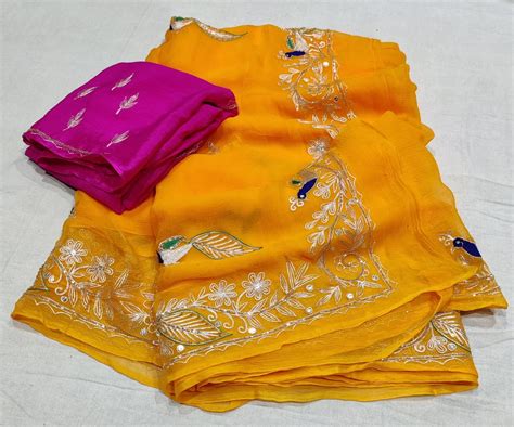 Pure Chiffon Rajputi kasab work saree With Blouse – thecotlin