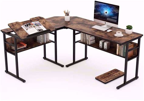 Buy Tribesigns Modern L-Shaped Desk with Bookshelf, 67 inch Double ...