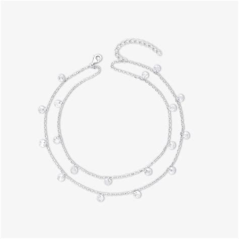 Double Layer Crystal Beads Silver Anklet