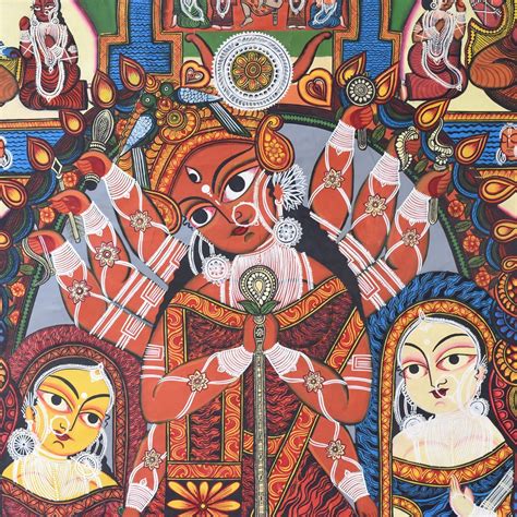 Handmade Bengal Pattachitra Natural Colors Painting of Goddess Durga on ...