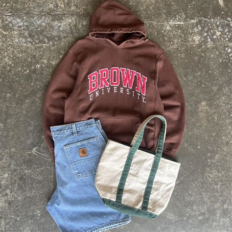 Vintage 90s Brown University hoodie Brown reverse... - Depop